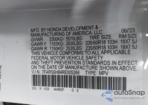 2024 Honda Cr-V Hybrid Sport-L from USA, damaged, VIN 7FARS6H84RE005266